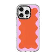 iPhone 16 Pro Clear Case MagSafe Compatible Pink Wavy Border on Orange
