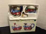 Vintage Cracker Barrel “JINGLE BELLS SNOWMEN"SUGAR & CREAMER SET Holiday Set