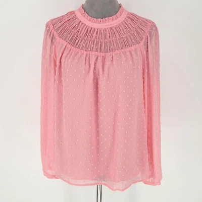 J Crew Top Womens Medium Pink Chiffon Blouse Pleated Swiss Dot Career New