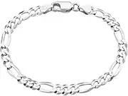 925 Sterling Silver Italian Solid Figaro Link Chain Bracelet For Men & Women - Made in Italy Comes With Savlano Gift Box