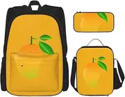 [TORONG] Monkey print Lightweight Waterproof Backpack Set of 3 with Lunch Bag Pencil Case for Everyone, Mango, One Size