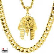 Eqyptian Pharaoh Head Pendant 22" Rope & 30" Concave Cuban Heavy Chain MHC 34 G