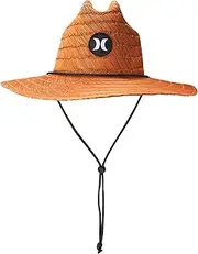 [Hurley] Men's Straw Hat - Weekender Medium Brim Natural Straw Sun Hat with Chin Strap