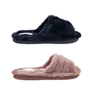 Grosby Mossy Ladies Slippers Slip On Scuff Style Cushioned Insole Soft Fuzzy