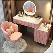 Vanity Desk with Mirror and Lights,Makeup Vanity Set with Adjustable Cabinet 、Drawers and 3 Lighting Modes ， for Bedroom Dressing Table(Pink,80CM*40CM*76CM)