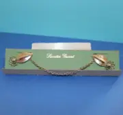 Vintage Silver Tone Leaf and Flower Sweater Guard Shirt Scarf Clip with Box