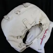 NWT Salvatore Ferragamo Magnolia Fabric Ivory XL Hobo Shoulder Bag Purse $2,250