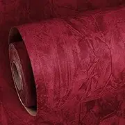 ReWallpaper 17.5inx23ft Red Peel and Stick Wallpaper Removable Velvet Wallpaper Self Adhesive Textured Burgundy Velvet Fabric Wall Paper Vintage Red Contact Paper for Cabinets Living Room Wall Decor