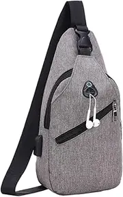 [SAFIGLE] Men Shoulder Bag Multi Function Chest Pouch for Phone Tablet USB Charging Lightweight Durable for Travel Sports and Daily Use Grey