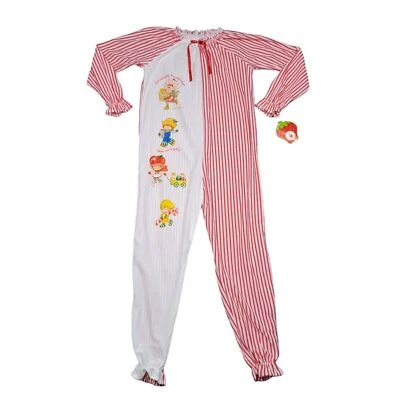 Vintage Strawberry Shortcake Pajama 2 Piece Set Girls 14 Striped Deadstock 1981