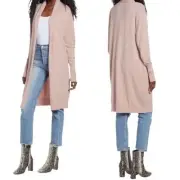Leith Women's Open Cardigan Sweater LARGE Pink Adobe NEW Long Line Duster