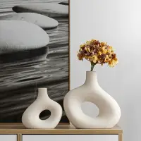在飛比找樂天市場購物網優惠-陶瓷素燒噴砂日式侘寂風圓形花器擺件 大小2件組
