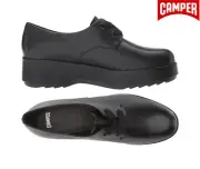 Womens Camper Dessa Platform Oxford Shoes Black Leather 2 In Wedge Height NEW