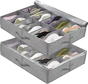 Emapoy Shoe Organizer Under Bed, 2 Pack Under Bed Shoe Storage Organizer, Under Bed Shoe Storage Organizer, Foldable Fabric Shoes Containers Box With Clear Cover