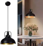 Depuley Vintage Pendant Light, Black Industrial Metal Hanging Lamp, Adjustable Height Dining Room Pendant Lights Fixture for Kitchen, Entryway, Bar, Warehouse Lighting, E27 Base, Bulb Not Included