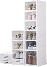 Furb Shoe Boxs, 1 Set of 6-Tier Shoe Storage Cabinet Stackable Foldable Shoe Organisers,Clear Door, Free Standing Shoe Shelf Cabinet with Lids for Boots Sneaker High Heel