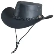 55RI Large Hilason Hand Made Genuine Nubic Leather Crushable Hat 3 In Brim