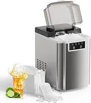 Cobuy Nugget Ice Maker Countertop, Chewable Pellet Ice Machine with Self-Cleaning Function, 15kg/Day, Portable Ice Makers for Home, Kitchen, Office, Stainless Steel