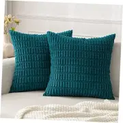 Pack of Corduroy Decorative Throw Pillow Covers 18" x 18" (Pack of 2) 2 Teal