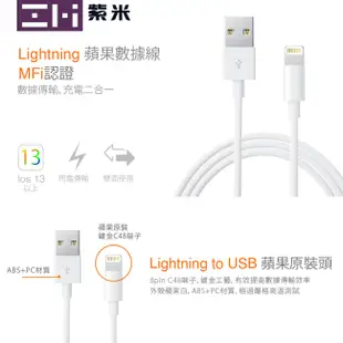 隨貨附發票 ZMI 紫米 MFi 認證 蘋果 Lightning 數據線 充電線 1米 2米 812 831 al813