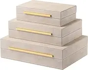XIGEXIGE Ivory Shagreen Box Leather set of 3 Large Modern Decorative Nesting Jewelry Boxes, Stackable Decorative Storage Boxes With Lids For Home Decor Womens Mens Jewelry Organizer