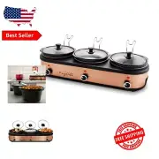 Elegant Triple 2.5 Qt Slow Cooker & Buffet Server in Brushed Copper Finish