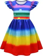 Garperkids Gabbys Rainnbow Flutter Sleeve Dolllhouse Dress for Girls Kids Children Halloween Outfits