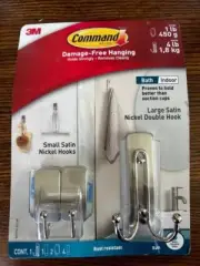NIP Command Large Double & Small Hooks, Brushed Nickel, 1 Large Double 2 Small
