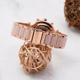 Michael Kors Parker 晶鑽三眼計時手錶-粉x雙色/38mm MK5896