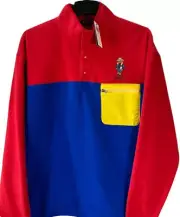 NWT Polo Ralph Lauren Red Colorblock BEAR Fleece Snap Pullover Jacket Sz 2XB