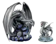 Anne Stokes Fantasy Silverback Baby Wyrmling And Adult Rock Dragon Statues Set
