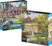 2-Pack of 1000-Piece Jigsaw Puzzles, for Adults, Families, and Kids Ages 8 and up, Pine Cabin and Summer Estate