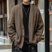 INCERUN Men Simple Textured Cardigan Sweater Comfortable Loose Fit Botton Front Lapel Thick Sweater Cardigan for Men Fal