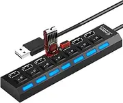 4-port/7-port Independent S Witch Hub, USB Data Splitter Adapter, Mult i Port USB Hub, Compact & Anti-Slip Design, Versatile Usage Scenarios, Black for Remote Work Game Setup Studio Travel