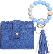 [SUIKIHUM] Card Holder Wallet with Silicone Beaded Bracelet, Slim PU Leather Wallet for Women, Compact and Lightweight Design for Daily Use, Blue, Blue, Daily