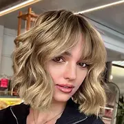 Ombre Blonde Wigs With Bangs Short Wavy Bob Wig for Women Synthetic Ombre Blonde Short Curly Wave Wigs Heat Resistant Fiber Hair Wigs for Daily Carnival Wigs