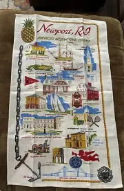 Jay Killian Vintage Linen Art Tea Towel Newport Rhode Island RI MCM Souvenir