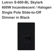 Lutron Skylark S-603-BL 3Way Halogen Slide Rocker Light Dimmer Switch 600w BLACK