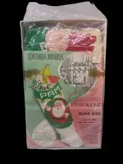 Columbia Minerva Santa Christmas Knit King Size 20" Stocking KIT 2745 Vintage