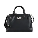 MK MICHAEL KORS REED金屬字母LOGO荔枝紋設計牛皮拉鍊手提斜背包(小/黑)