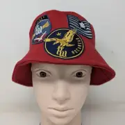 Y2K Rocawear Red Wool and Viscose Bucket Hat With Patches Airborne Floppy Felt