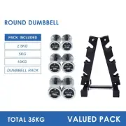 2.5kg to 10kg Chrome Round Dumbbell & Storage Rack Bundle (3 pairs - 35kg)