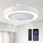 22in Enclosed Ceiling Fan with Light and Remote, White Modern Bladeless Ceili...