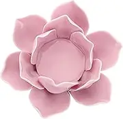 OwnMy 4.5 Inch Ceramic Lotus Flower Tea Light Holder Lotus Petals Candle Holder Candlestick, Votive Flower Tealight Candle Holder Candle Lamps Holder with Gift Box for Home Decor Wedding Party (Pink)