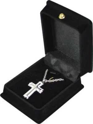 White & Silver Cross Pendant Urn w/20" chain & black velvet display box