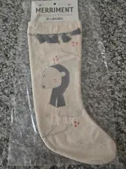 Merriment Polar Bear Embroidered Stocking By Gingiber 18" New