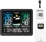 LAPOOH Multi-Function Professional Electronic Weather Station Intelligent Color Screen Clock Temperature Humidity Barometric Pressure Phase Weather Forecast Display Alarm Clock Support 8-Language