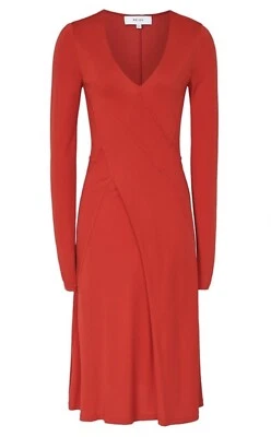 Reiss Size 12 Red Carini Seem Detail Wrap Dress Long Sleeve Christmas Bnwt £175