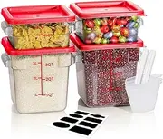2QT&4QT NSF Food Storage Containers: 4 PCS[Food Grade] [Hot&Cold Resistant] Commercial Clear Square Food Storage Containers with Scales Handles for Home Restaurant Kitchen(BPA FREE)(RED)