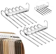 2 Pack 6 in 1 Pants Hanger Space Saving Trouser Hanger, Multilayer Metal Anti Slip Clothes Hanger for Pants, Jeans, Skirts, Scarves,Coat, Wardrobe Organizer for Closet Multi-Purpose (Sliver)